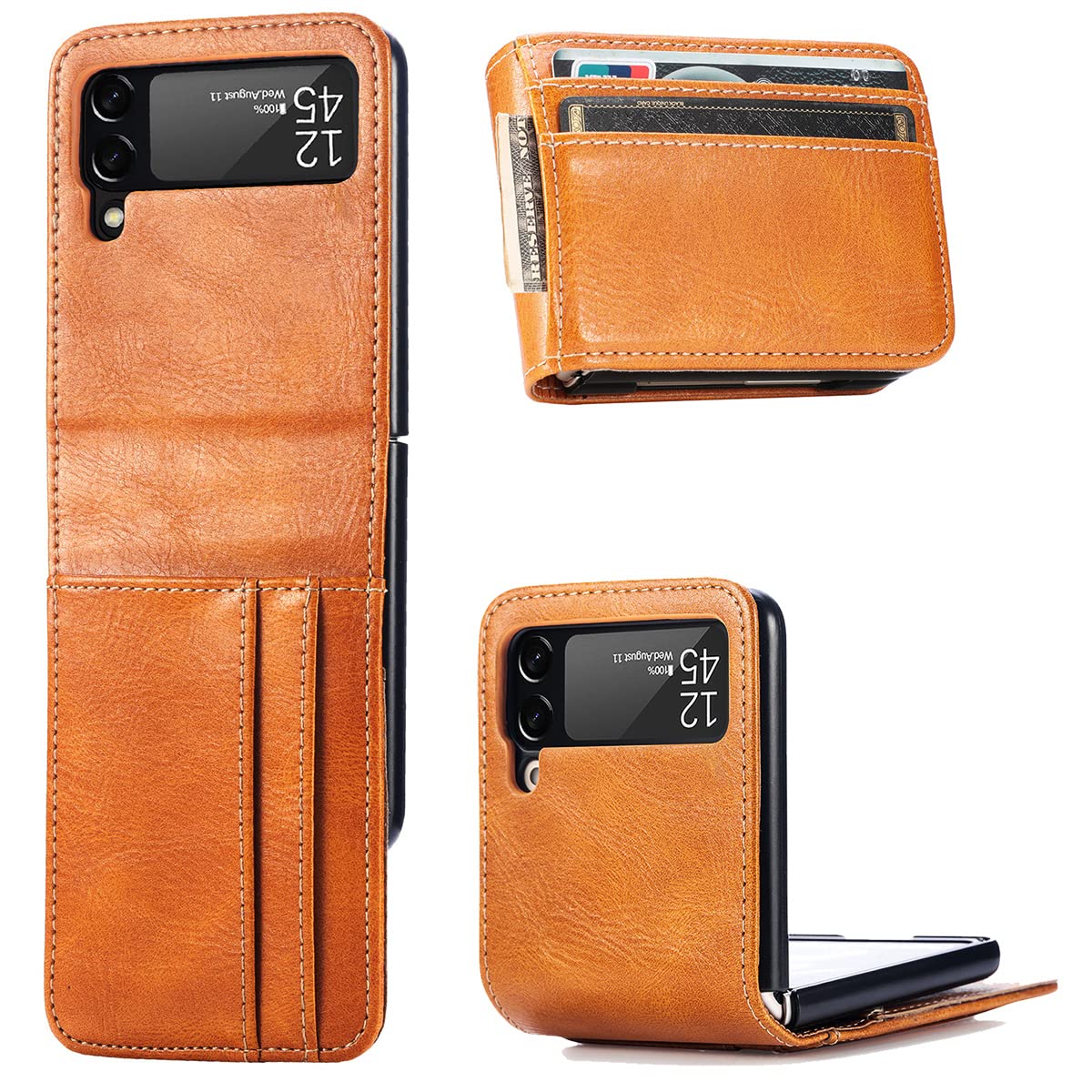 CCSamll Wallet Case for Samsung Galaxy Z Flip 4 with Card Holder, Business Style Premium Leather for Women Men Protective Phone Case Cover for Samsung Galaxy Z Flip4 5G DK Brown