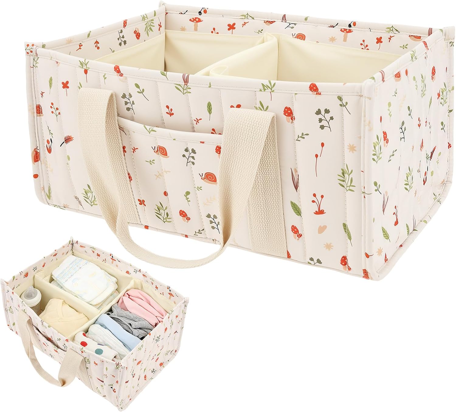 Baby Diaper Caddy Organizer, Baby Nappy Caddy Organizer for Nappy Floral Station Stylish Storage Basket for Newborn Essentials Baby Shower Present for Girl or Boy