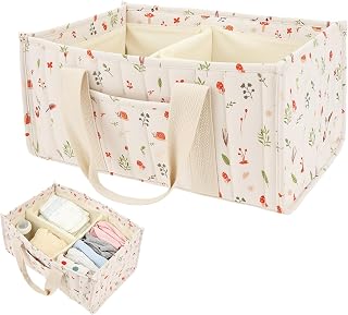 Nappy Caddy Organizer Baby Diaper Caddy for Nappy Station Stylish Storage Basket for Newborn Essentials Baby Shower Present for Girl or Boy Sage Leaf/Woodland Cream