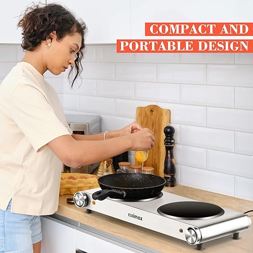 Miniatura 7 de Quemador doble, quemador eléctrico CUSIMAX de cerámica de 1800 W para cocinar, quemador infrarrojo de placa de vidrio, estufa eléctrica portátil de