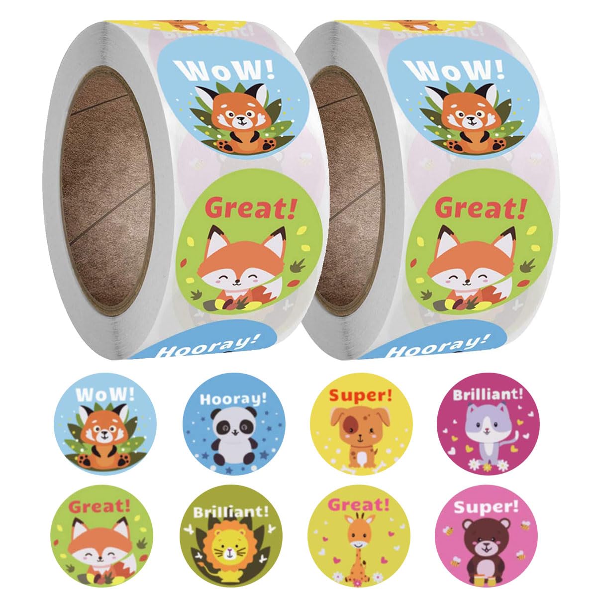 1000pcs Teacher Motivational Stickers for Kids,deal Stickers for Kids Behavior incentives1 Inch,Cute Animal Stickers,8 Designs 1000 Stickers