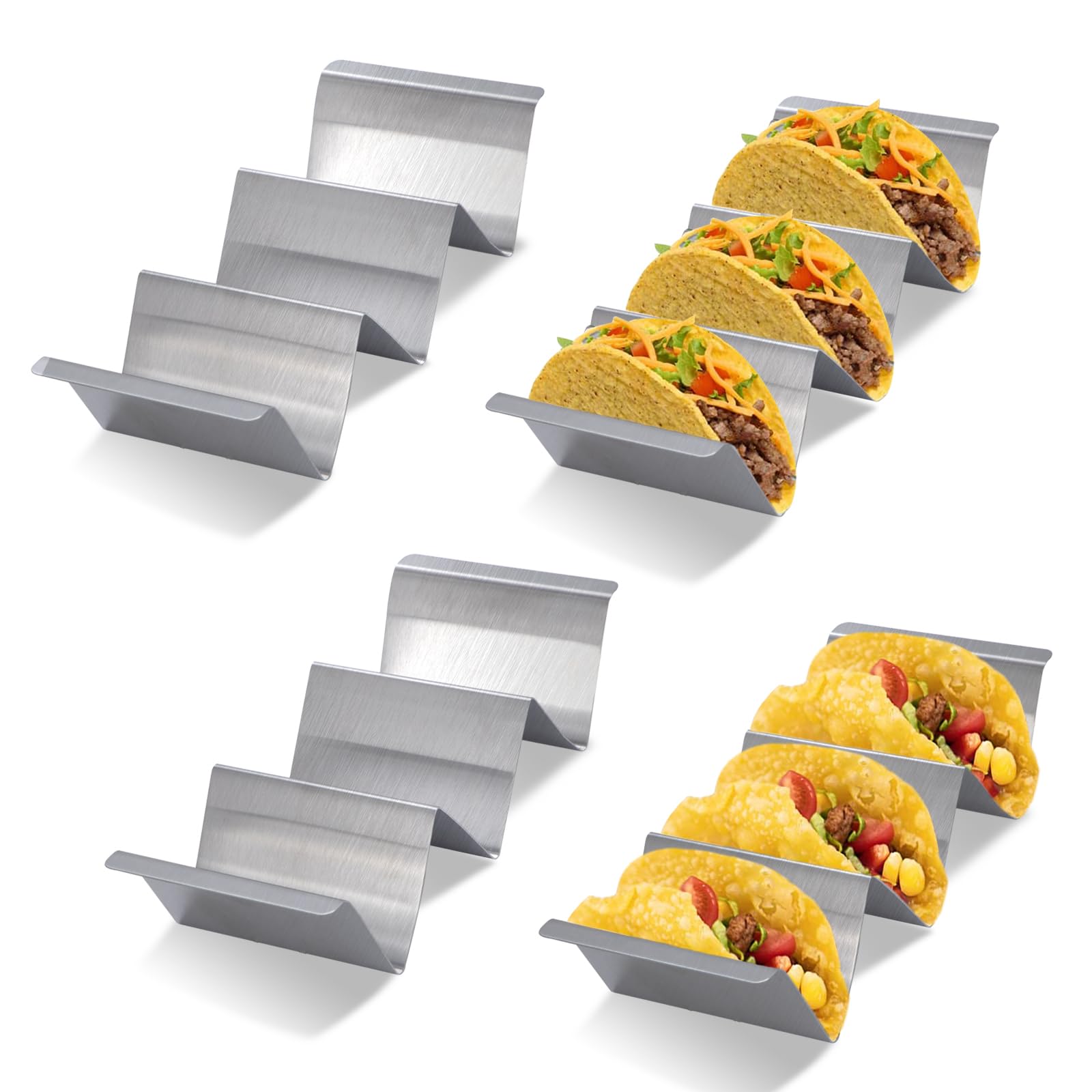 Porta Tacos in Acciaio Inossidabile, 4 Pezzi Vassoi per Tacos con Maniglie, Forma di Onda Supporti per Tacos per Cucina Pita, Panini, Pane, Hot Dog, Quiche e Frittelle