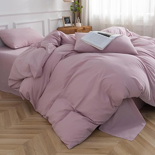 Miniatura 3 de Juego de funda de edredón morada, funda de edredón 100% algodón lavado, juego de cama suave de lujo de 2 piezas con cierre de cremallera. Funda de