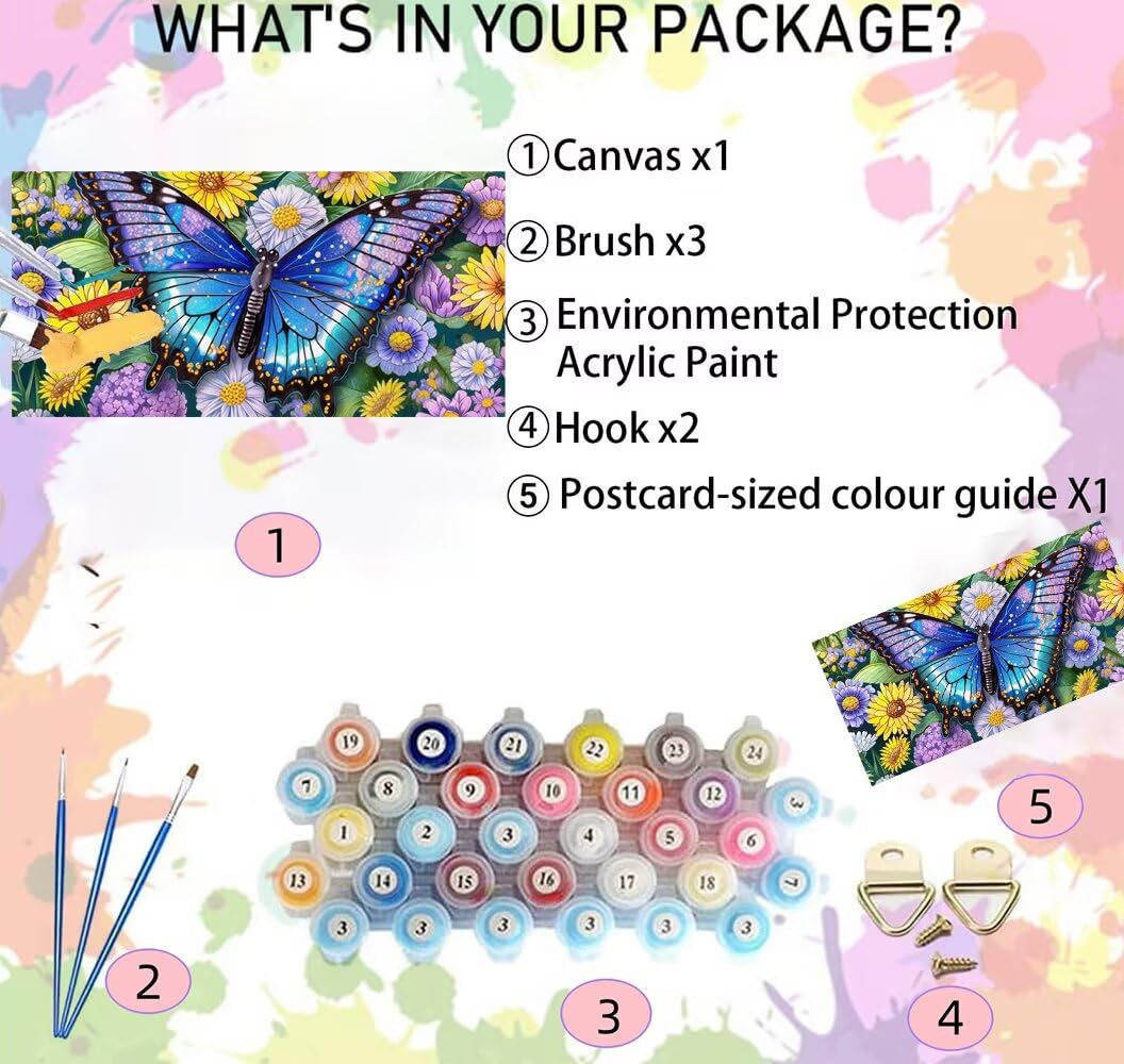 Peinture par Numero Adulte Papillon Kit de Peinture à l'huile Sur Toile par Numéros pour Adulte Marguerite Grande taille XXL 60x120cm d'eau Peinte à la Main Painting by Numbers Adulte Débutant N5-402