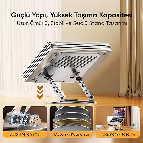 Minesk Macbook and Laptop Stand 360 Degree Rotatable Size Adjustable Aluminum Alloy Ergonomic Design Computer Holder (Computer Stand)
