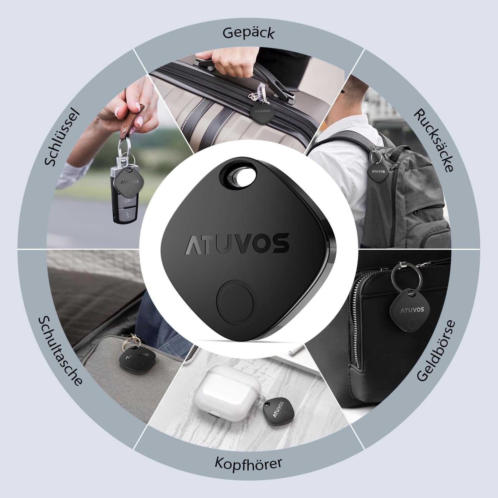 ATUVOS Smart Tag Pro Tracker für Android & iOS 4er Pack, Dual-System Schlüsselfinder kompatibel mit Google Mein Gerät Finden or Apple Wo ist? App, Smarttag Key Finder für Gepäck, Koffer.