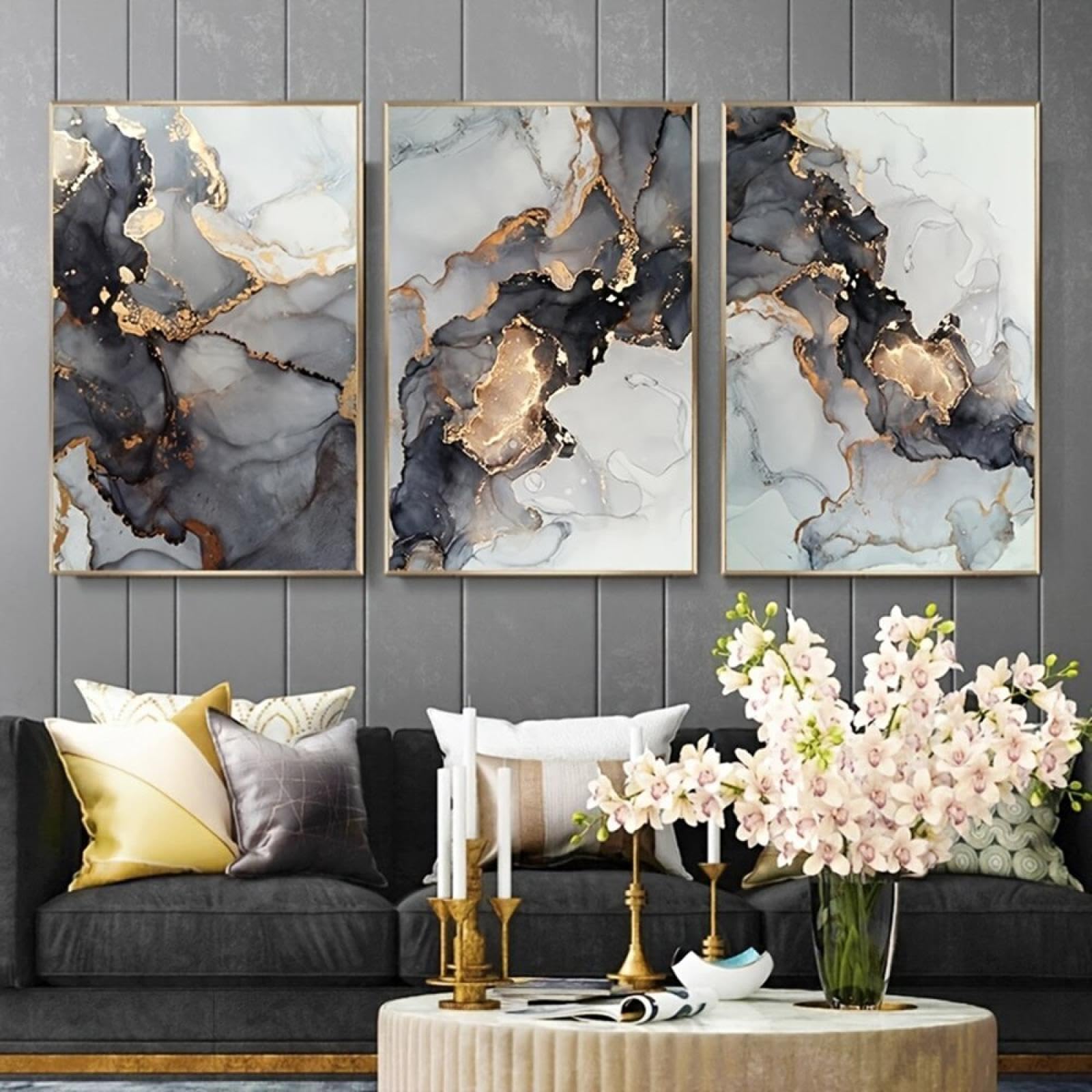 Affiche marbre de luxe KEBIA tableau moderne noir doré pour mur de salon - 8