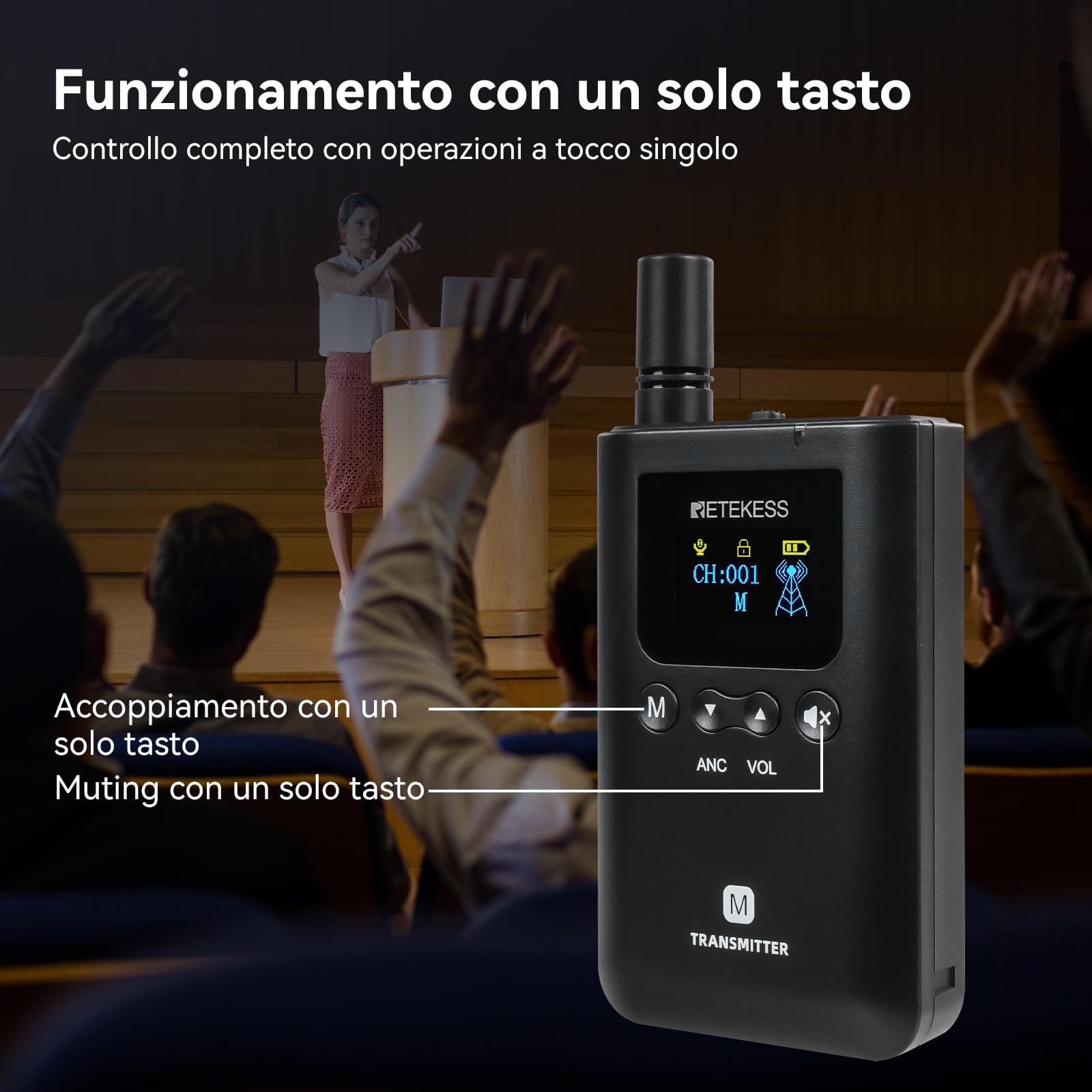 Retekess TT129 Radioguide Per Guida Turistica, Funzionamento con un Solo Tasto, 200 M, 999 Canali, con 32 Slot e Scatola di Ricarica Portatile per Aziende e Viaggi (3 Trasmettitori e 29 Ricevitori)