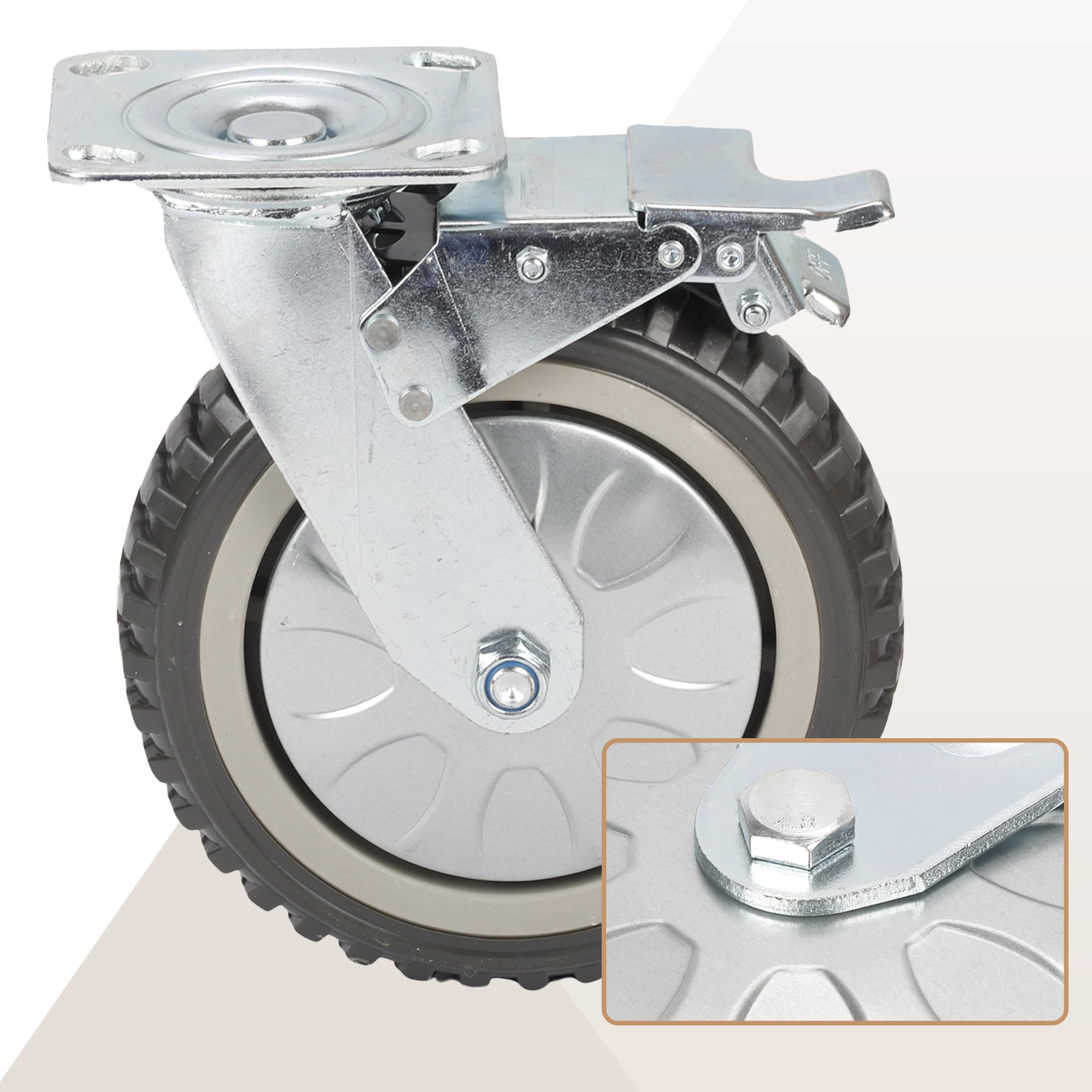 uyoyous 4 ruedas de carga pesada de 200 mm con freno, giratorias 360°, ruedas de transporte con rosca, ruedas de carga pesada, capacidad de carga de 1000 kg (2 ruedas giratorias, 2 ruedas de freno)