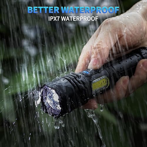 Miniatura 4 de Linternas recargables de alto lúmenes, 99000 LM linterna súper brillante con 7 modos, luz de flash potente ajustable con luz COB, linterna de mano