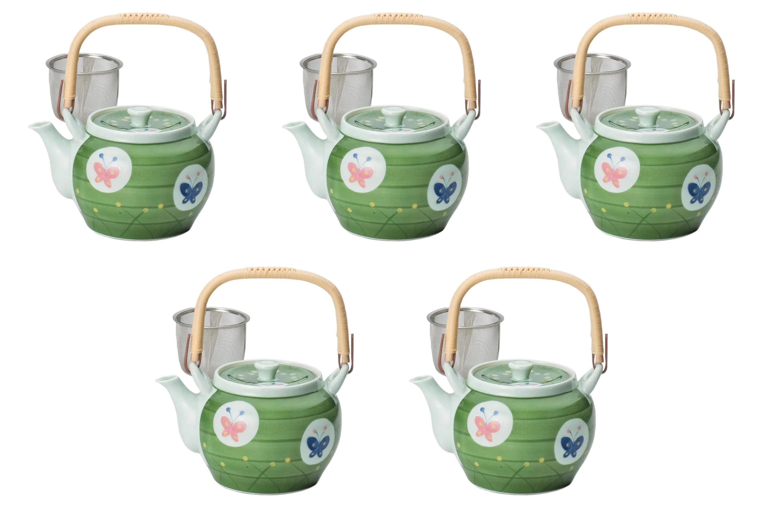 Set of 5 Green Rolled Butterfly U 6 Earthenware Pot, 5.3 x 4.3 inches (13.5 x 11 cm) 950cc | Arita Ware Pottery Setomonohonpo