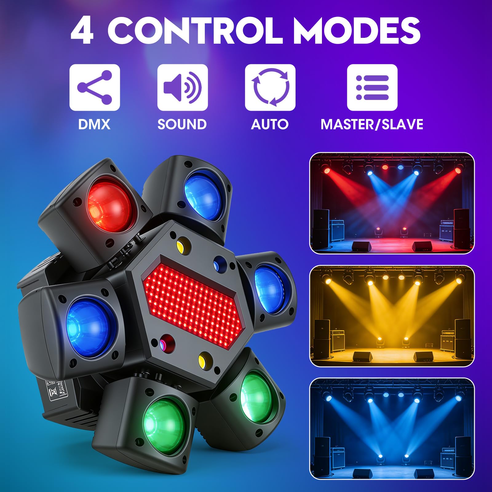 80W Moving Head LED mit Fernbedienung, RGBW 4-in-1 Discolicht Partylicht, 6 Lichtarme + Bienenauge Effekt, DMX512 Soundaktiviert für DJ Bar Partyclub Bühnenbeleuchtung
