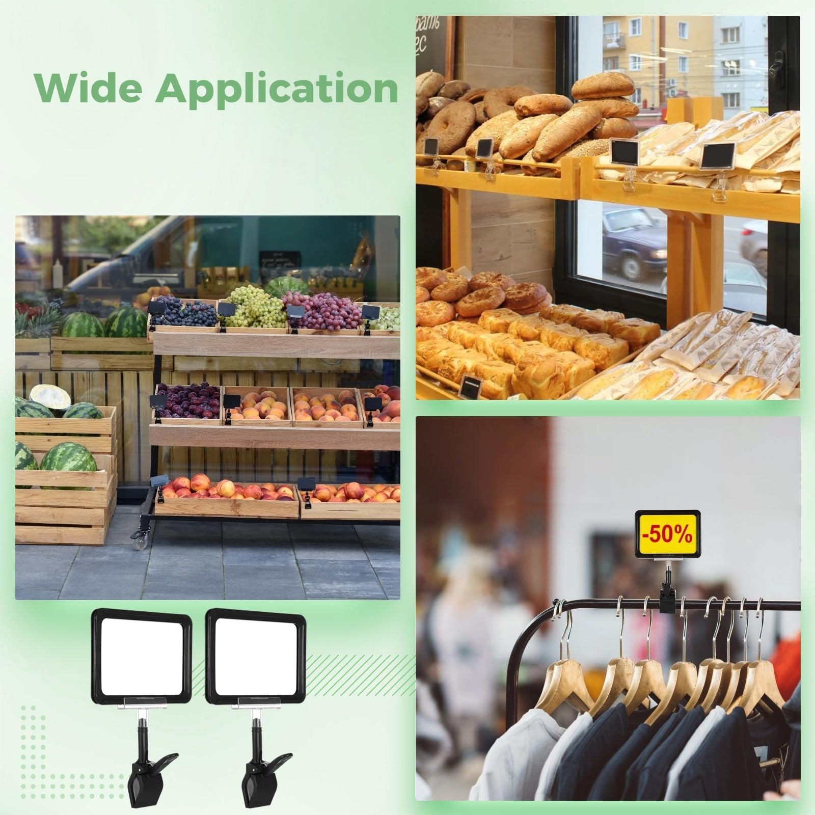 10 Stk. Clip-on Schildhalter, doppelseitiger Schilderclip mit Kartenschutz, transparenter Halter mit Klemme, drehbarer Preisschild-Clip für Bäckerei, Markt, Supermarkt, Einkaufszentrum