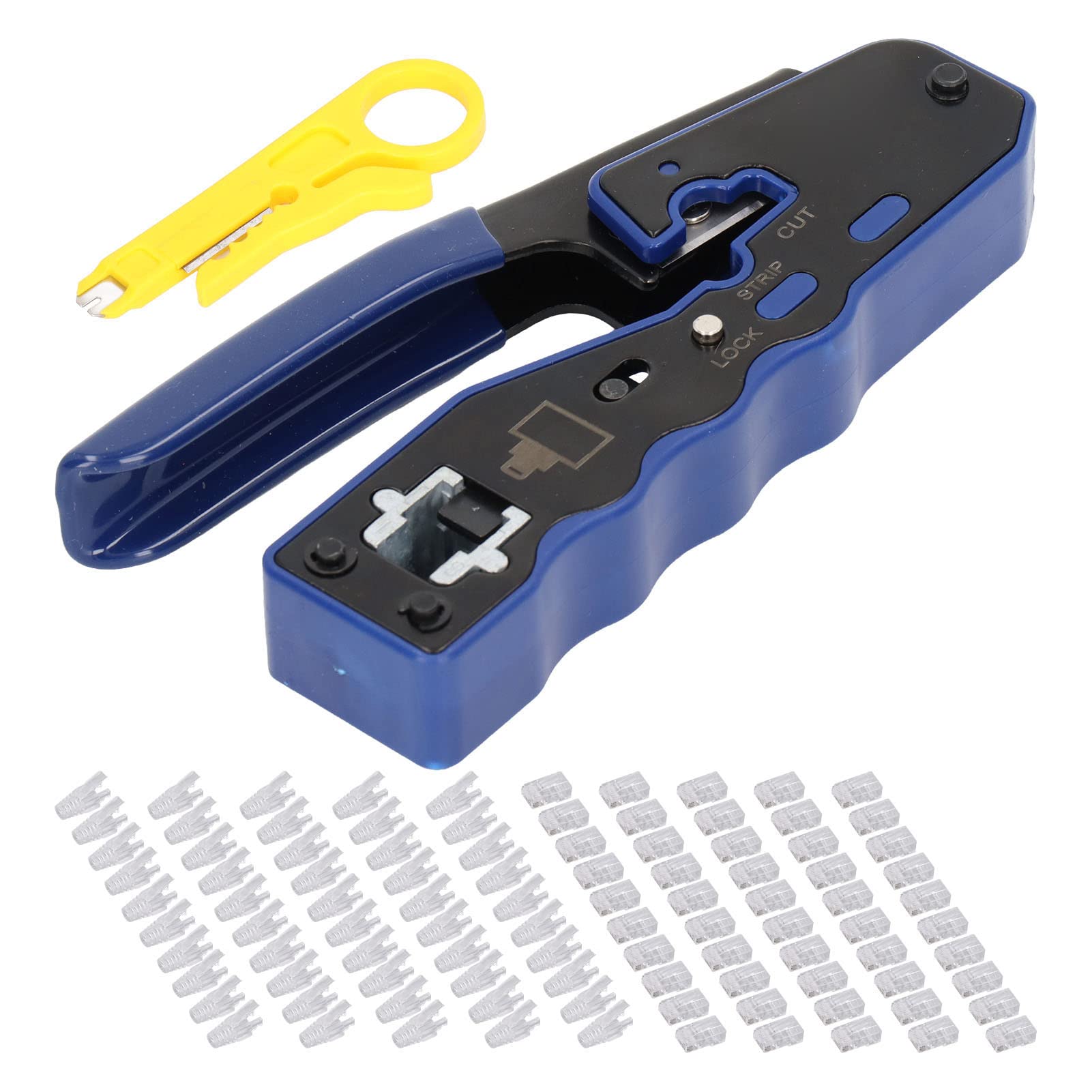 Kit d’outils de sertissage RJ45, ensemble d’outils de sertissage Ethernet comprenant 50 connecteurs RJ45 et un dénudeur de fils, outil de sertissage pour câbles réseau 8P adapté