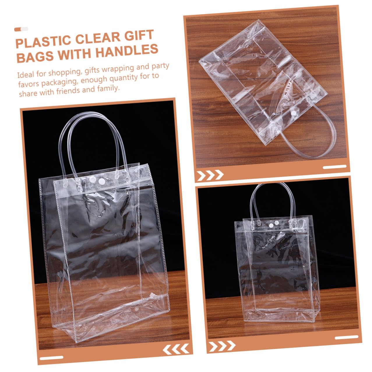 TOGEVAL 24 piezas Bolsas de Plástico Transparentes Reutilizables con Asas Mediano Pack de Unidades para Regalos y Fiestas Resistentes y Fáciles de Usar