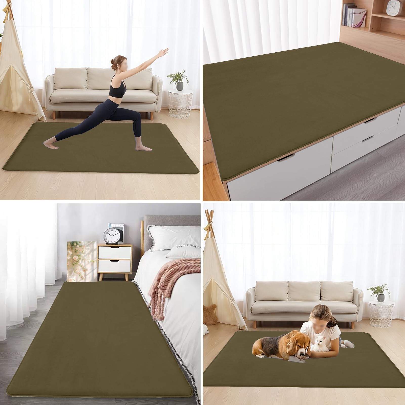 Antypoślizgowy dywanik do raczkowania dla dziecka, 180 x 320 cm zielony dywanik do pokoju dziecięcego, dywan do przedszkola o grubości 2 cm do raczkowania i zabawy Tatami mata