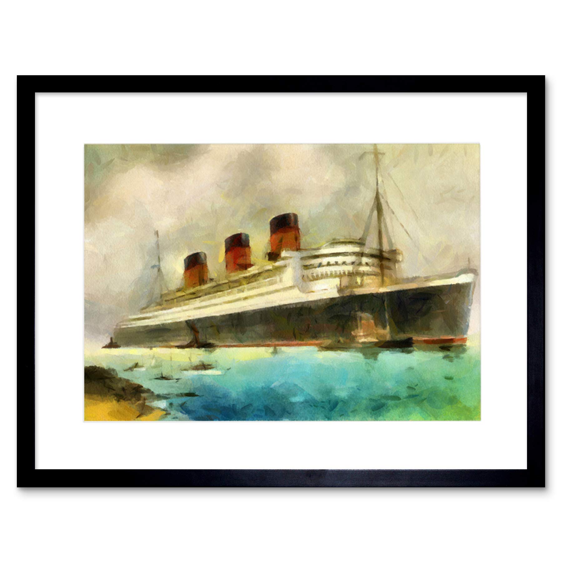 Wee Blue Coo Painting Maritime Rms Queen Mary Liner Cruise Ship Framed Wall Art Print