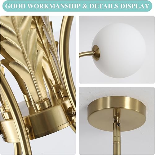 Miniatura 3 de BOKT Candelabro de cristal de leche de mediados de siglo G9 dorado lámpara de techo industrial de metal ajustable iluminación colgante granja globo