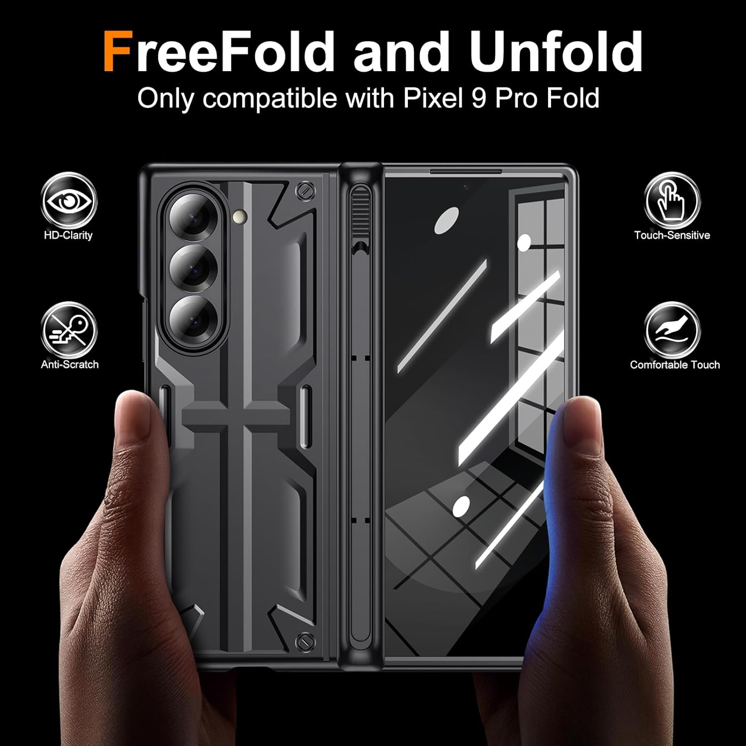 for Samsung Z-Fold-6 Pen Case: Slim Hinge Stand Case with Screen Protector - Support Wireless Charging - Soft Full Body Protective Phone Cover for Galaxy Z Fold6 Black