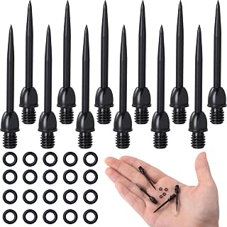 HINZIC 12pcs Steel Dart Tips with 20pcs O Type Rubber Rings, Dart Tips Points Rubber Rings Set, Non-Slip Conversion Points Tools for Dartboard Leisure Sports Extra Flight- Black