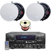 Technical Pro Home Theater Sound System Kit, 1000 Watts Bluetooth Amplifier | w/ 2 QTY of 8" Frameless Ceiling Speakers 300 W Each, 50 ft Speaker Wire & Remote Perfect for Home, Office, Restaurant, Bar