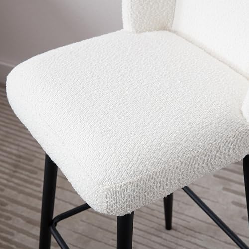 Miniatura 3 de Taburetes de bar modernos de sherpa con respaldo medio, taburetes de bar de 30 pulgadas con marco de metal negro, taburetes de bar tapizados para