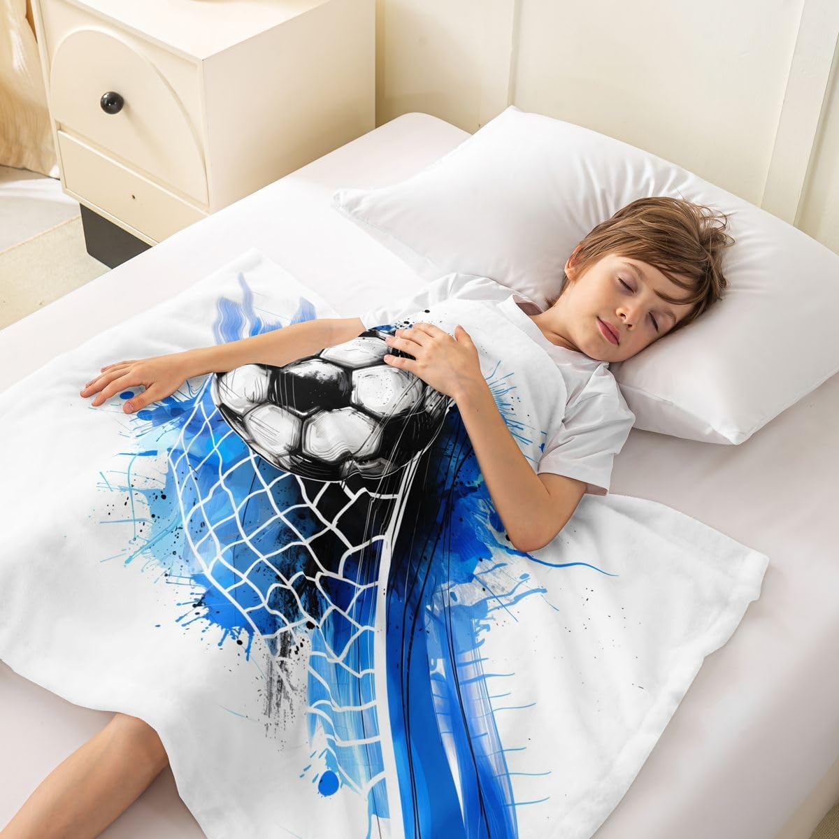 Castle Fairy Blue Splash Soccer Watercolor Flannel Blanket 40"x50" image 2
