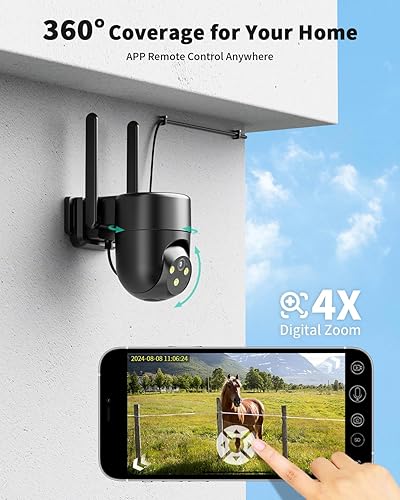 Miniatura 6 de LIWAN Cámara de seguridad celular 4G LTE con cable para exteriores, sin cámara de seguridad WiFi, enchufe para grabación 247, vista de 360, visión