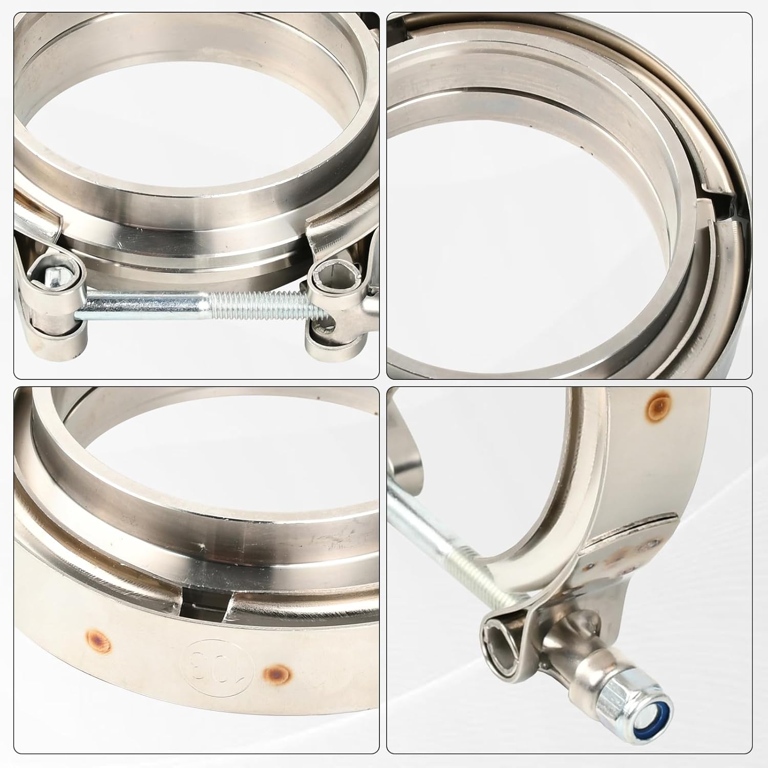 T304 Stainless Steel 4'' Inch V Band Bolt Clamp With Male Female Flanges Assembly For Exhaust System,Turbocharger,Exhaust Clamps 2PCS