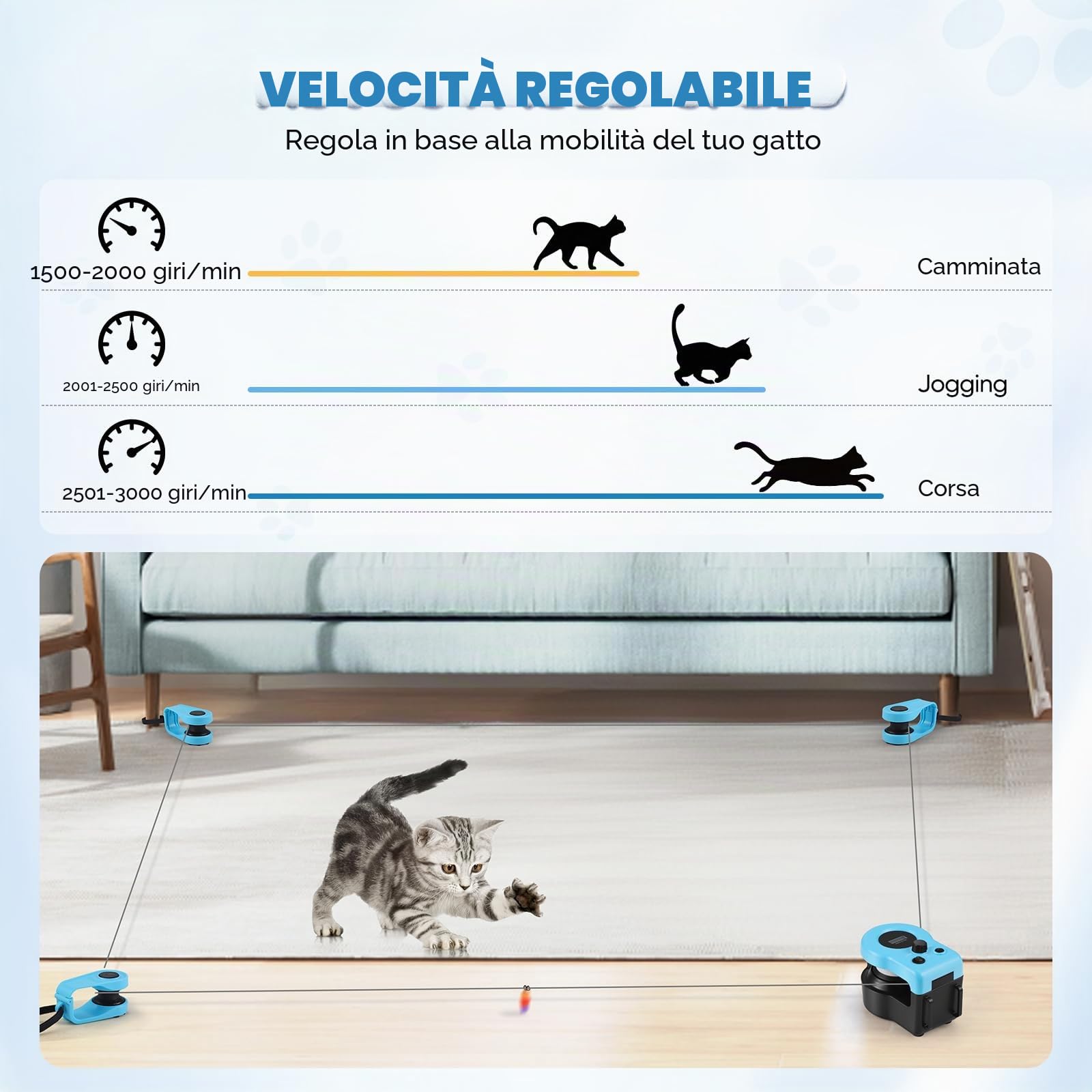 Giocattolo Interattivo per Gatti da Interni - Tapis Roulant Automatico e Telecomandato, Simulatore di Caccia per Animali Domestici con Velocità Regolabile