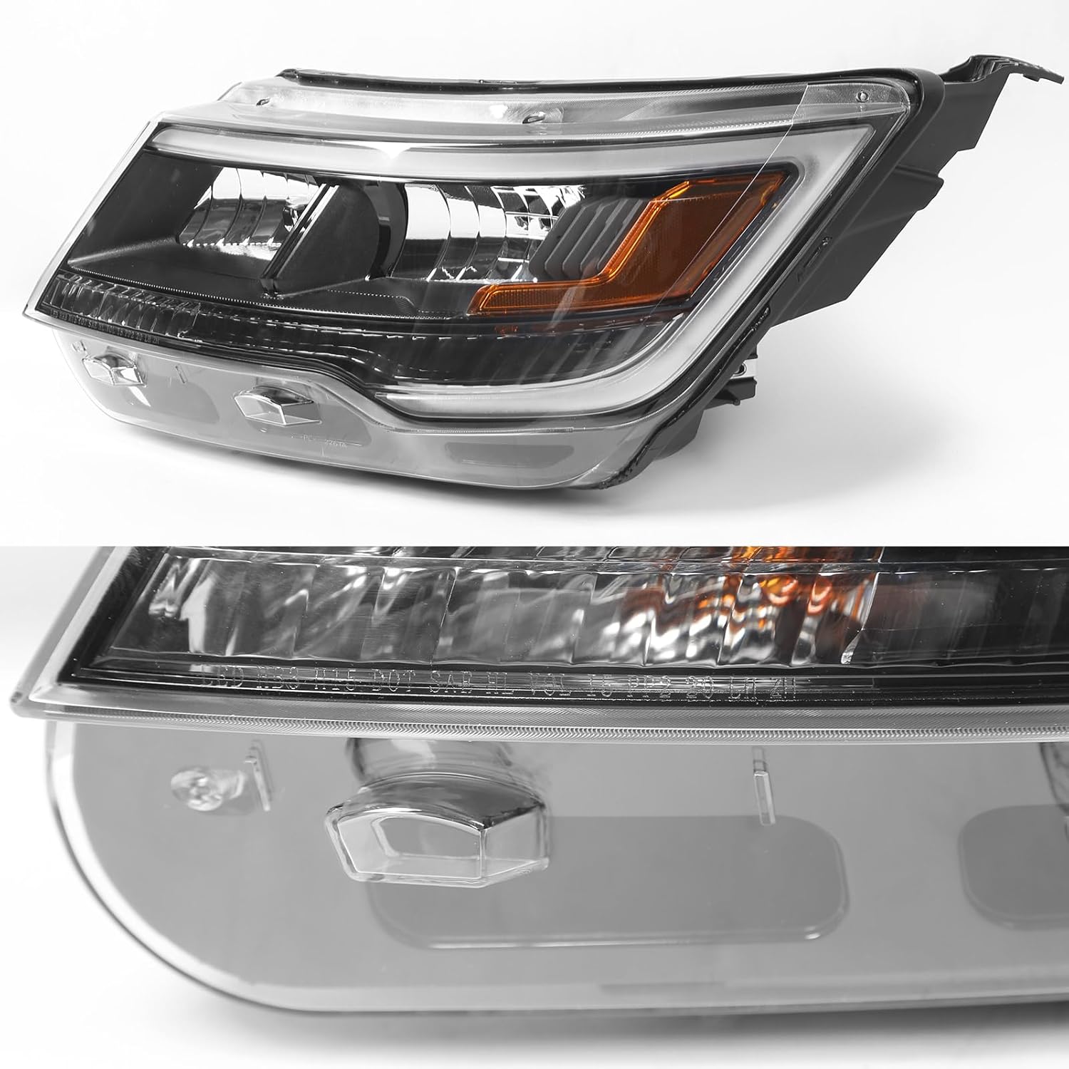 FIONE Headlight Assembly Compatible with Ford Explorer 2016 2017 2018 [Halogen Model] Black Housing Replacement Headlamp W/LED DRL Left Driver Side LH FB5Z 13008 AD