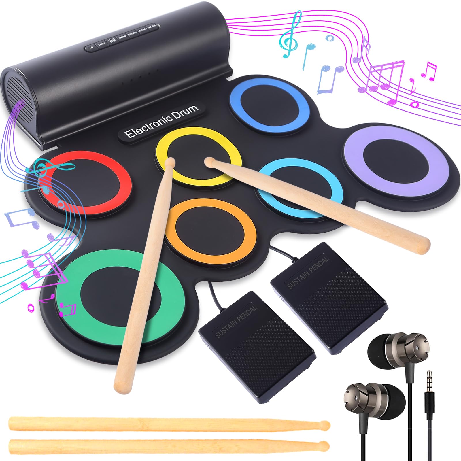 Muiofang Portable Electronic Drum Set 7-Pads: Roll-Up