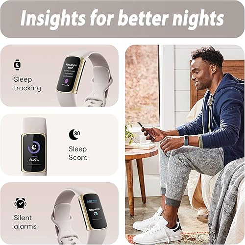 Miniatura 5 de Fitbit Charge 5 Advanced Fitness & Health Tracker (blanco) con GPS integrado, herramientas de gestión de estrés, paquete con 2 correas de reloj,