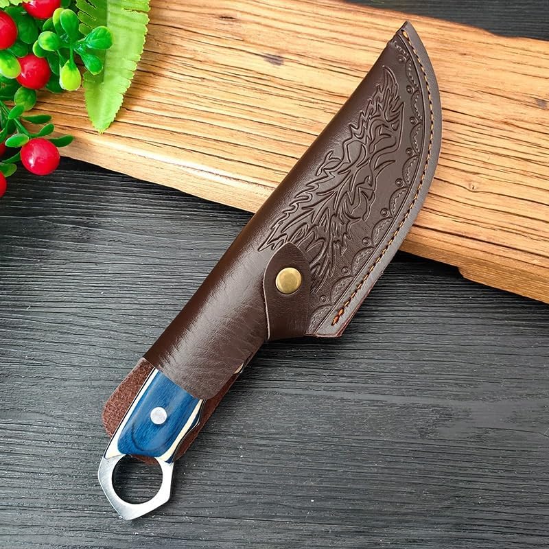 Meat Cleaver,Cleaver Knife 5 Inch Handmade Kitchen Knives Boning Knife Stainless Steel Forged Meat Cleaver Chef Cooking Cutter Camping Fishing Knife With Sheath