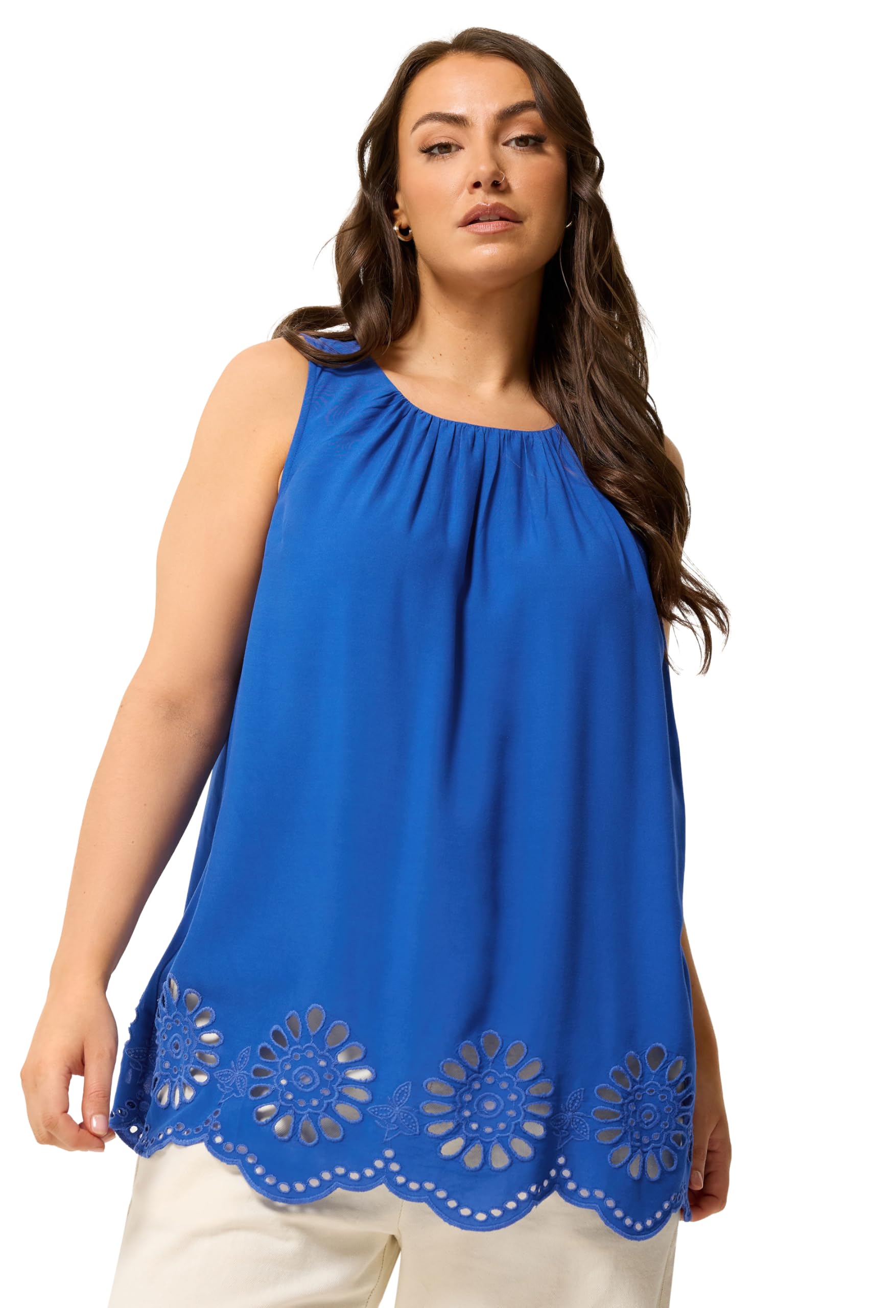 Yours Women's Cobalt Broderie Anglaise Vest Top In | Size: 26/28