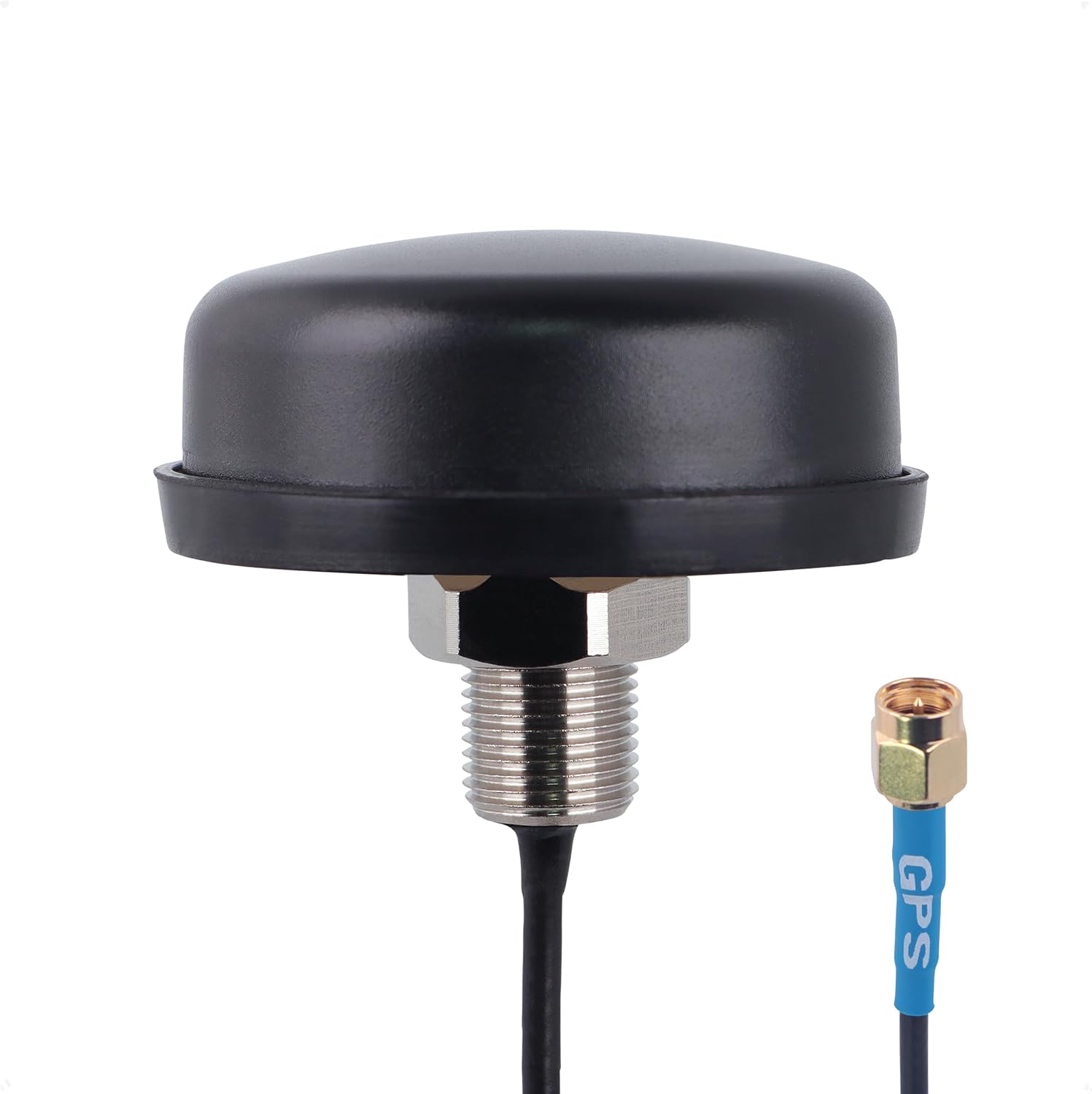 Proxicast Active/Passive GPS Antenna SMA - Through Hole Screw Mount Puck Antenna with Straight SMA Male Connector on 6 ft Coax Lead - 28 dB LNA (ANT-190-020)
