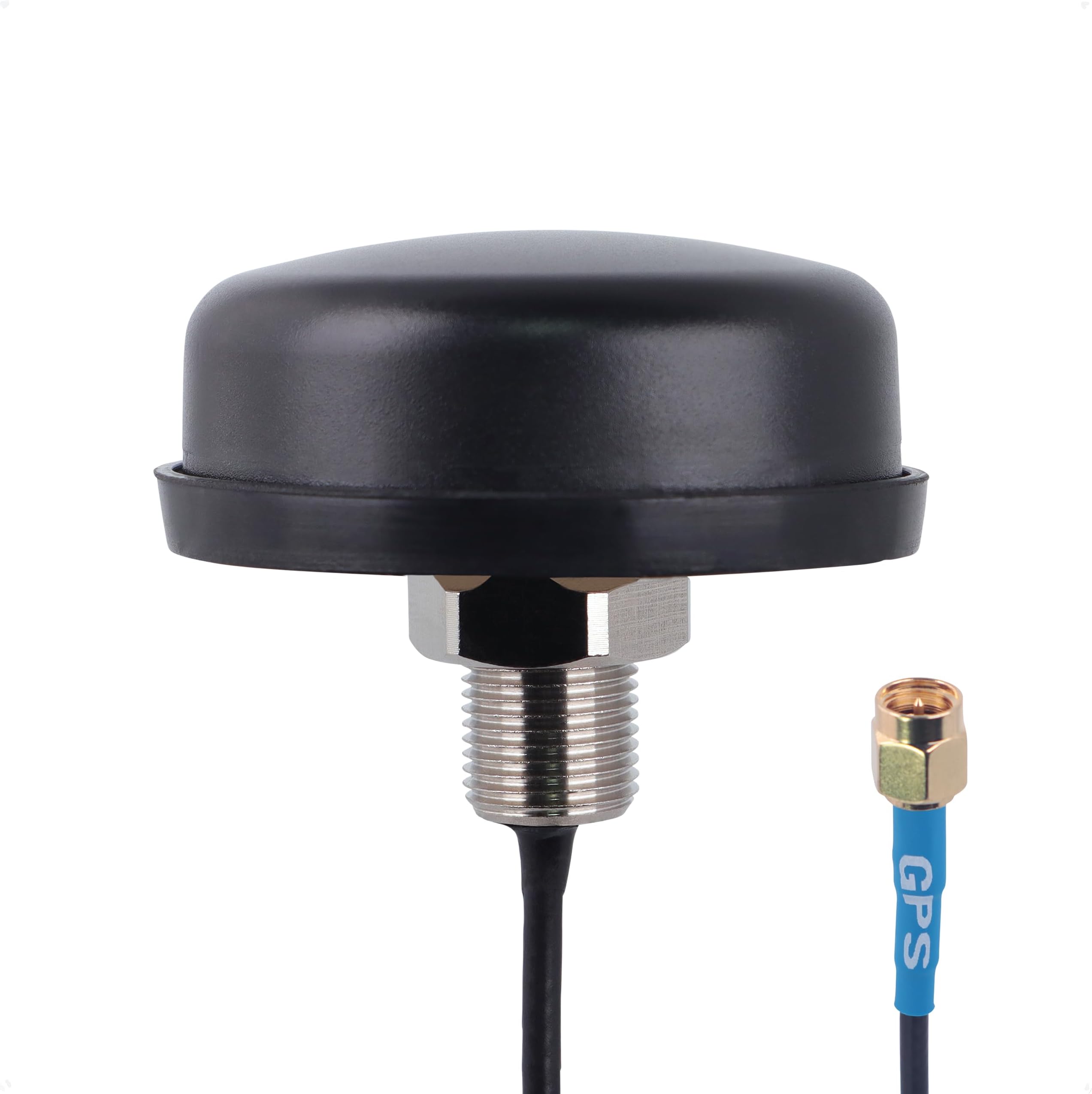 Proxicast Active/Passive GPS Antenna SMA - Through Hole Screw Mount Puck Antenna with Straight SMA Male Connector on 6 ft Coax Lead - 28 dB LNA (ANT-190-020)