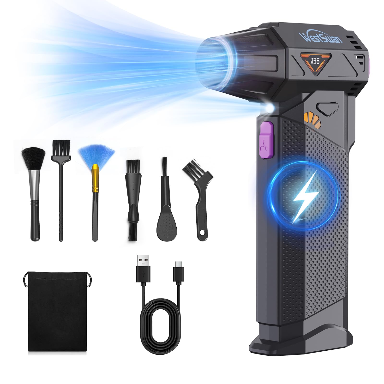 Westswan Compressed Air Duster, 210000RPM Mini Electric Air Duster Equipped with Continuously Variable Speed, Cordless Turbo Blower for Keyboard, PC, Car, Home, Outdoor