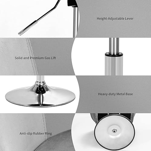 Miniatura 8 de COSTWAY Juego de 2 sillas de tocador, sillas de maquillaje de terciopelo modernas de altura ajustable con marco cromado, respaldo redondo, cómoda