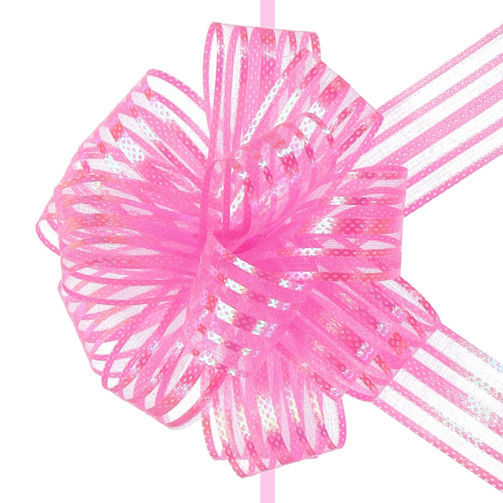 TA-VIGOR 5Pcs 4 Inch Large Organza Pull Bows – Pink Chiffon Gift Wrapping Ribbon Bows for Weddings, Gift Baskets, Presents, Christmas and Valentine’s Day Decorations