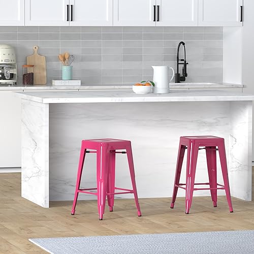 Miniatura 19 de Vogue Furniture Direct Taburetes de bar de metal de 24 pulgadas, taburetes de bar de altura de mostrador, taburetes apilables para interiores y