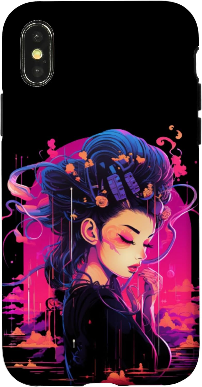 iPhone 11 Japanese Geisha Retro Anime Cyberpunk Manga Synthwave Artsy Case