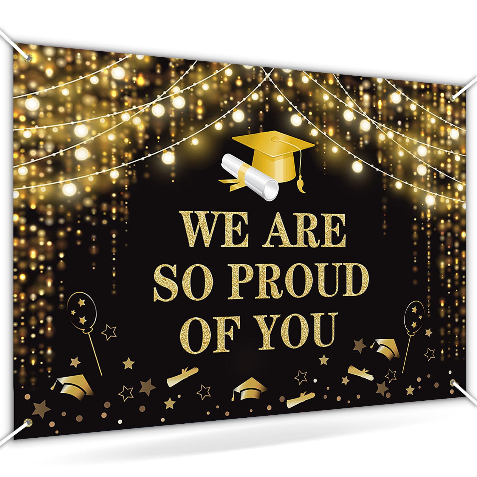 Avezano Graduation Party Backdrop Black and Gold Graduation Party Decorations We are So Proud of You Banner Congrats Grad 2026 Photography Background