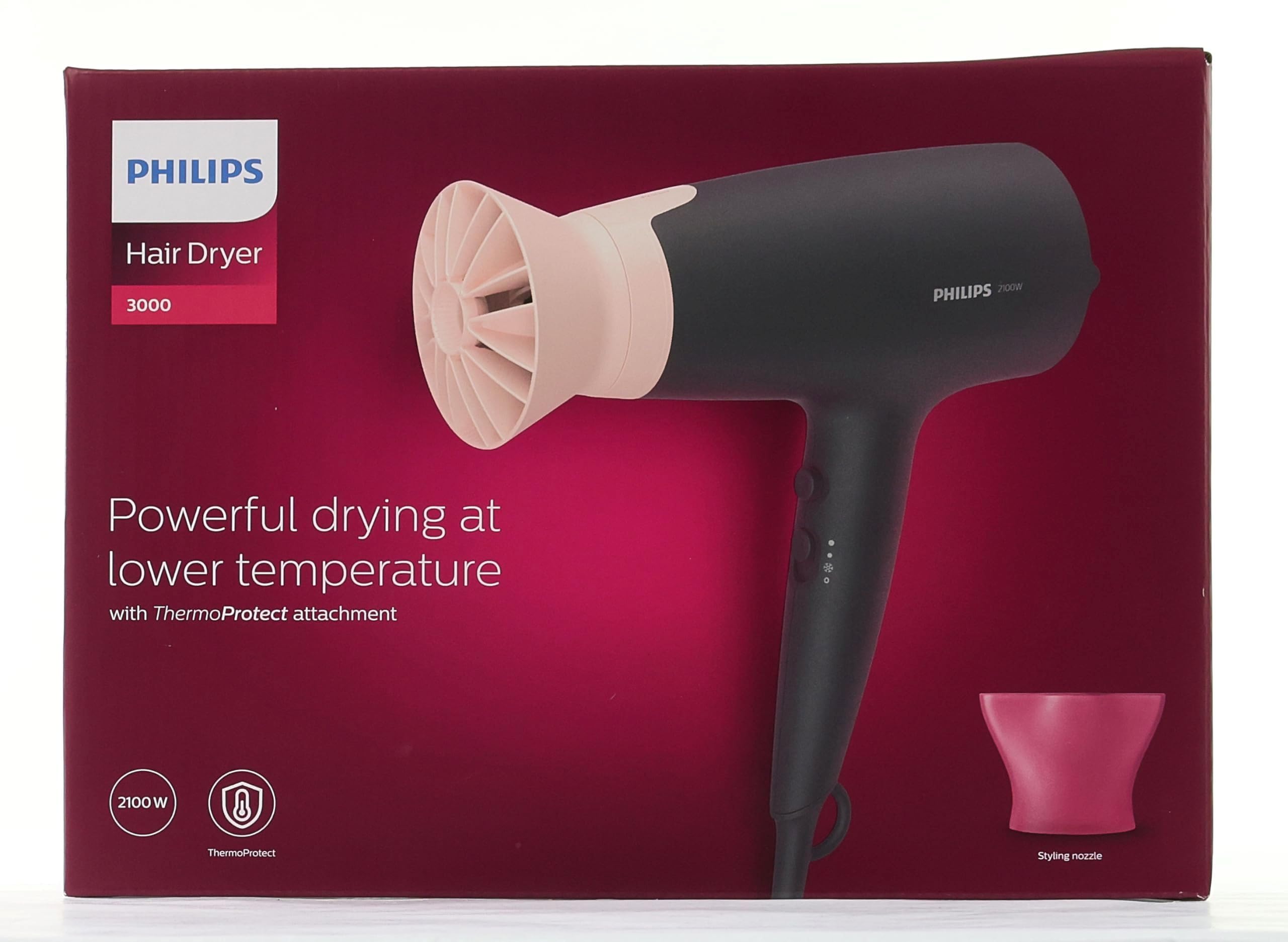 Seche Cheveux PHILIPS BHD350/10 Séries 3000 - 2100W - 6 combinaisons vitesse/T - Fonction ionique - ThermoProtect