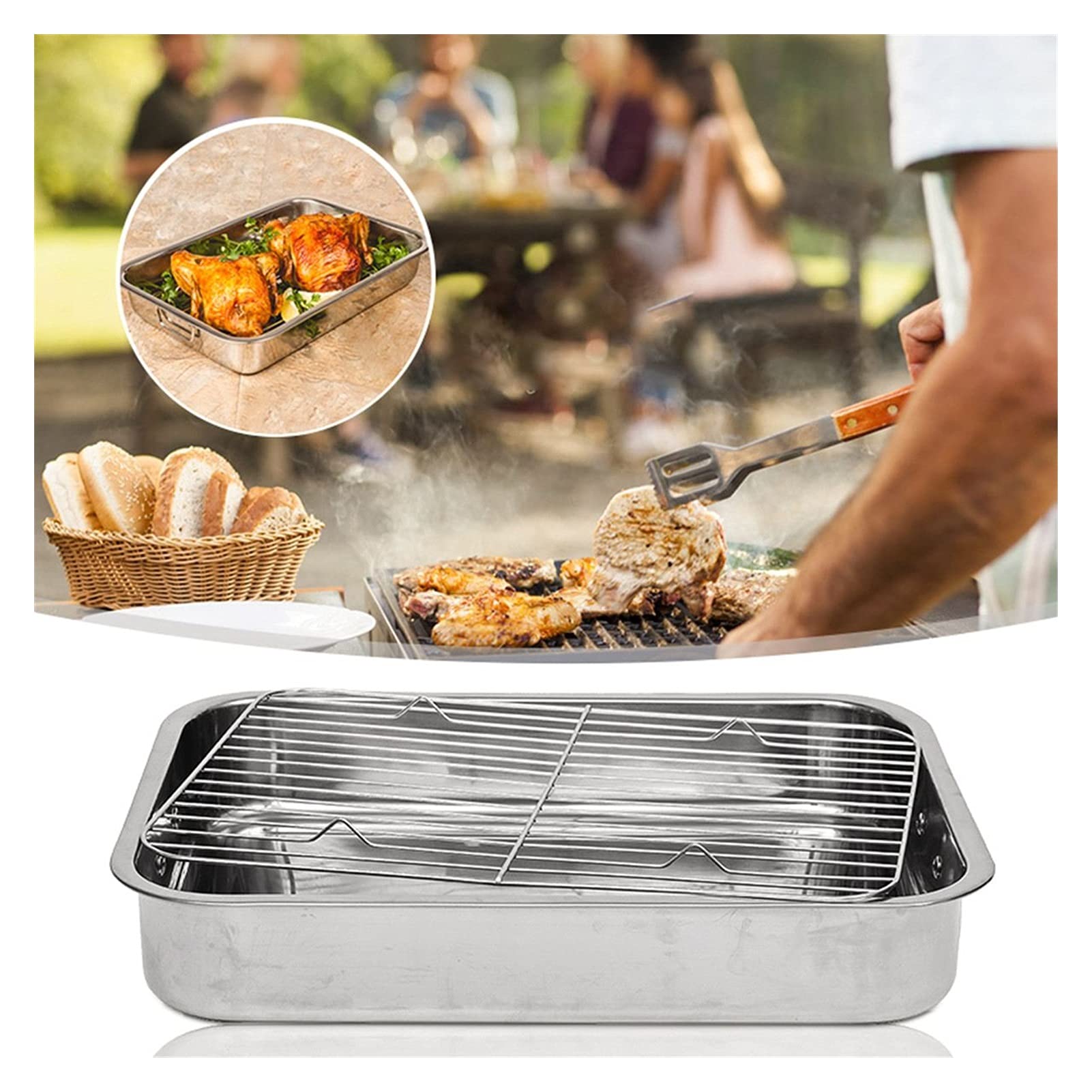 ACiyD Bandeja para Hornear de 42X32X7cm con Juego extraíble, Hoja para Hornear de Acero Inoxidable, no tóxica, Utilizada para Horno, lavavajillas, Rejilla para Enfriar sartenes
