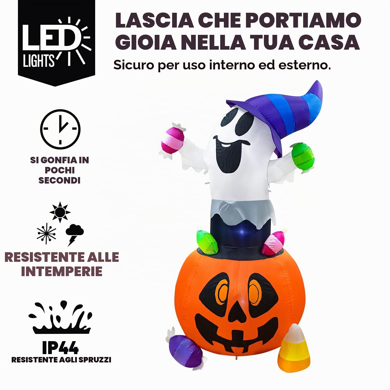 Joiedomi Decorazione gonfiabile per esterni con fantasma di Halloween, altezza 1,5 m, con luci LED, decorazione per cortile di Halloween per giardino