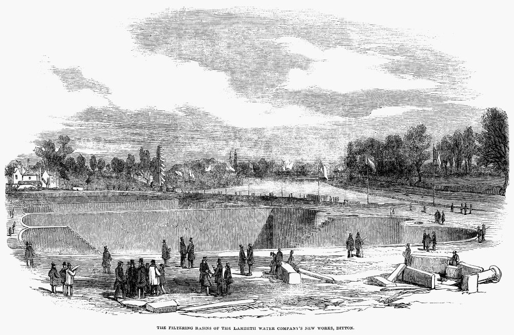 England Waterworks 1852 Nthe Filtering Basins Of The Lambeth Water CompanyS New Works At Seething Wells Ditton England Line Engraving English 1852 Poster Print by (18 x 24)