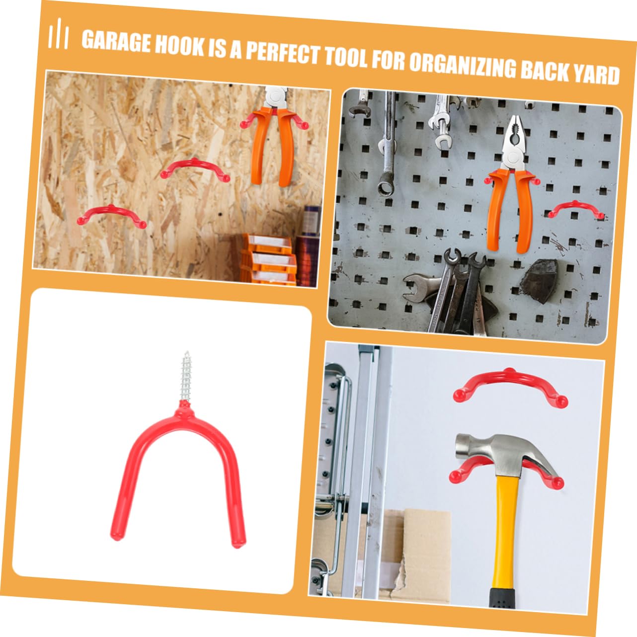 KOMBIUDA Ganci da Garage a Vite in Acciaio Rivestiti in Vinile 12 Pezzi | Design Curvo verso L’alto, per Attrezzi e Rastrelli, Rosso, per Garage e Giardino