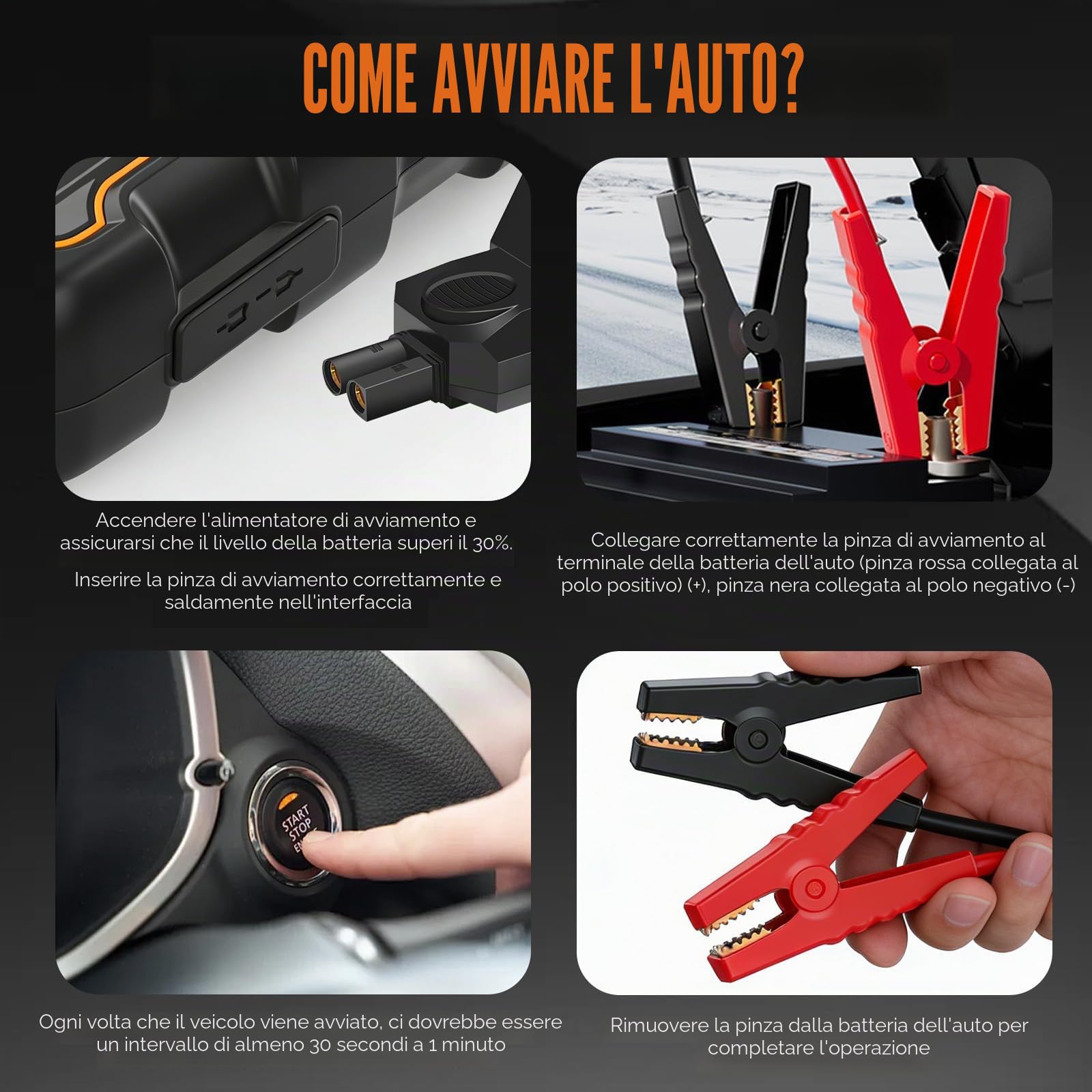 Avviatore Batteria Auto, 7000A Avviatore Emergenza per Auto/Moto, 12V Booster Avviamento Autos con Torcia a LED e Uscita USB Rapida (Fino a 6.0L Benzina o 3.0L Diesel) Emergenza Jump Starter