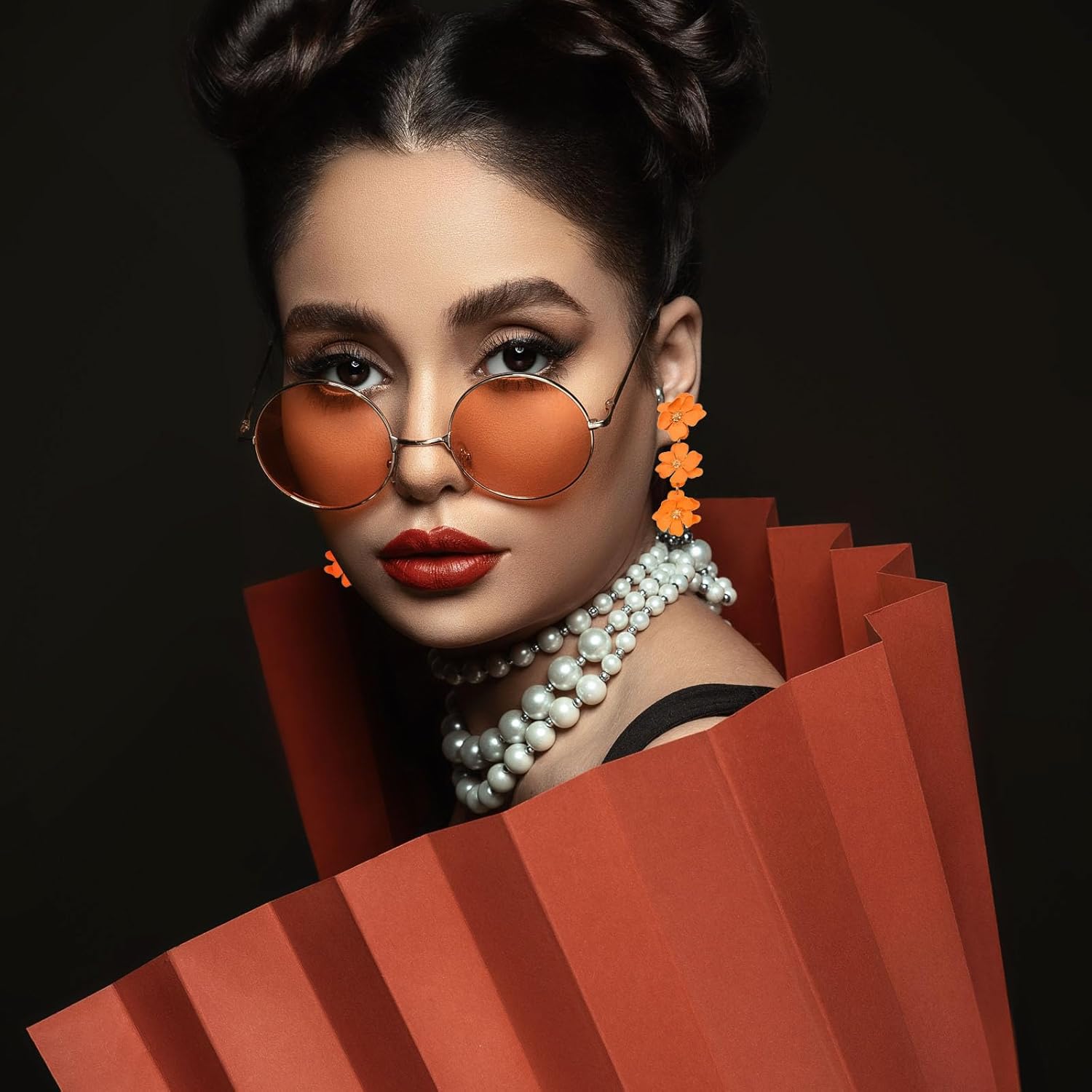 Bohemian Flower Earrings for Women Chic Long 3 Layered Tiered Matte Poppy Flower Floral Dangle Drop Statement Earrings Boho Summer Tropical Beach Wedding Jewelry - Image 3